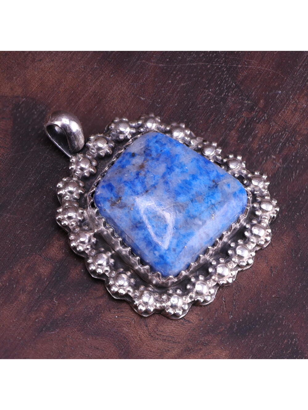 Vintage Richard Begay Sterling and Denim Lapis Flower Border Pendant